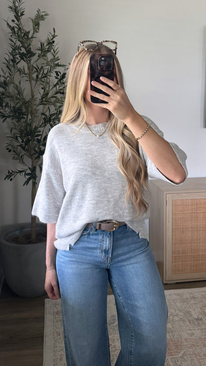 Oversized Short Sleeve Sweater / Heather Grey