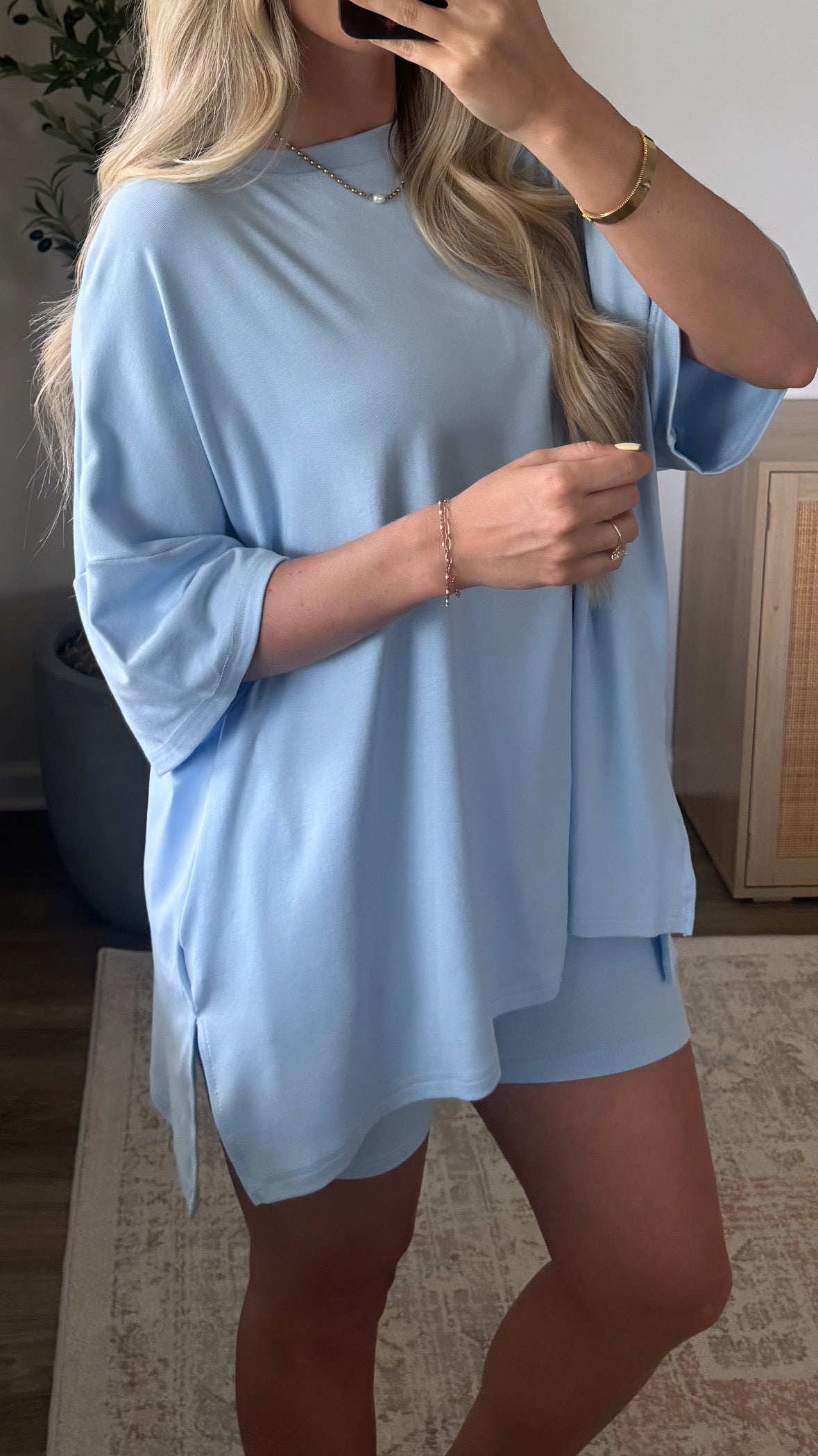 Oversized Biker Shorts Set / Sky Blue