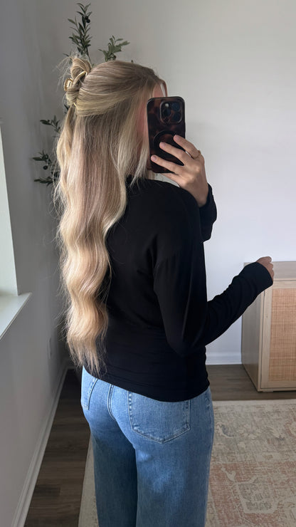 Hallie Long Sleeve Cinched Top / Black