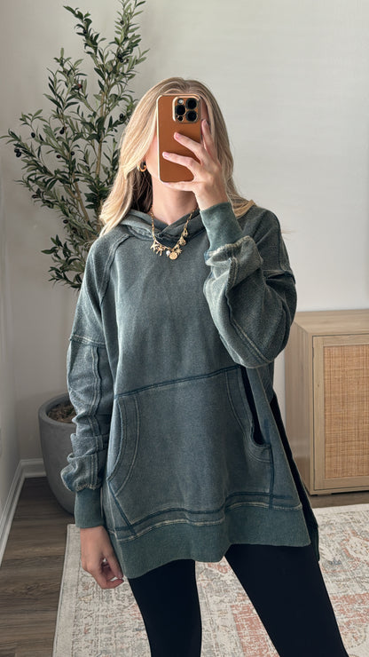 Raw Edge Washed Hoodie / Green