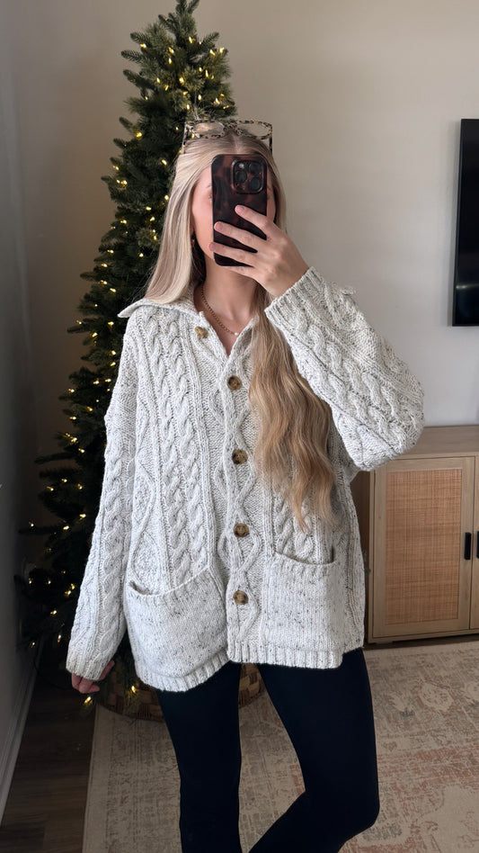 Chloe Cable Knit Cardigan / Heather Grey
