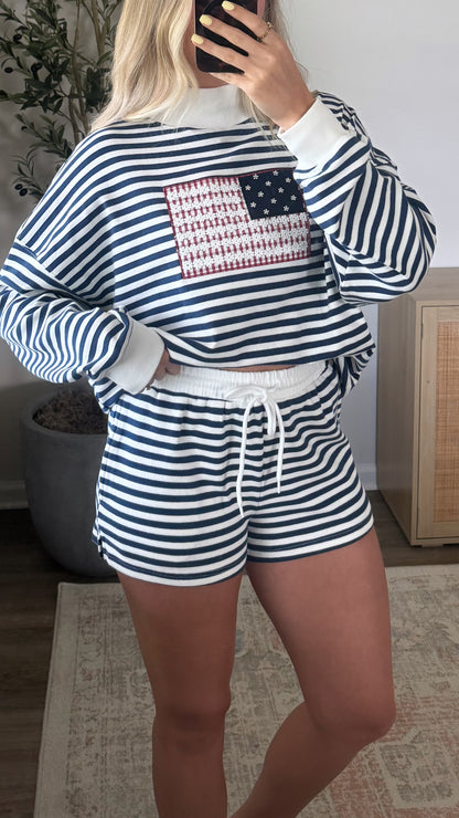 Flag Striped Mock Neck Set / Blue