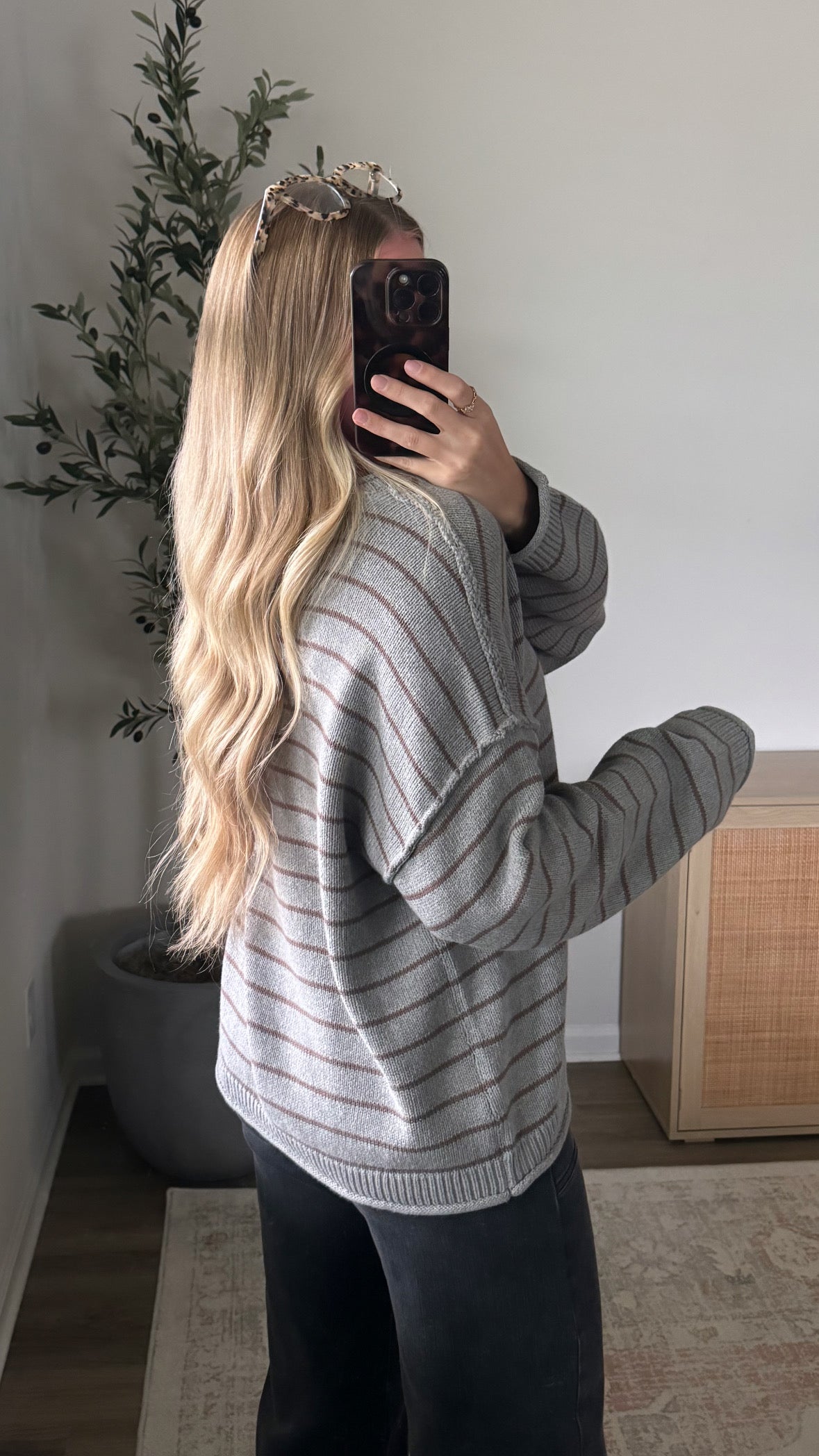Aria Striped Sweater / Grey + Brown