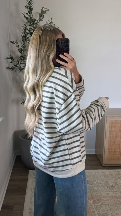 PREORDER (Estimated to ship 8/19) - Willow Striped Long Sleeve / Oat + Grey