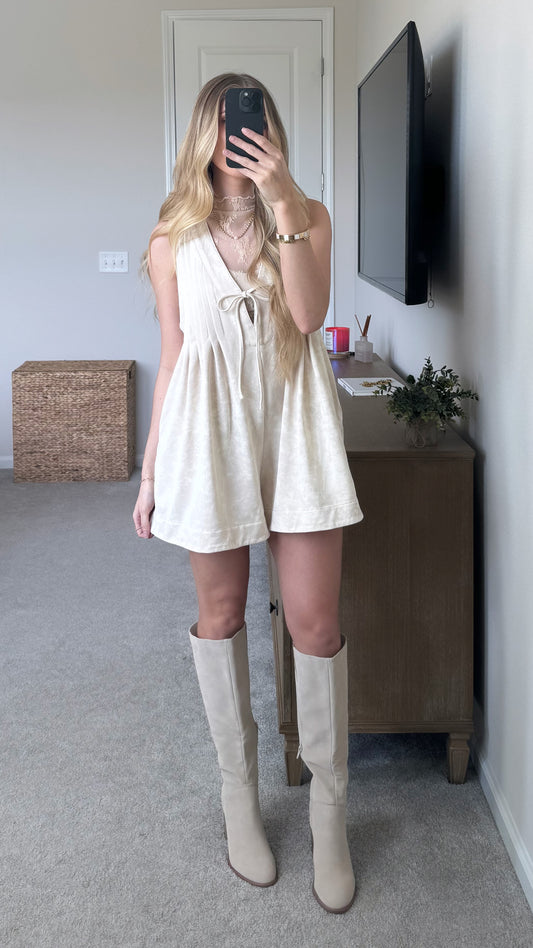 Paisley Pleated Romper / Cream