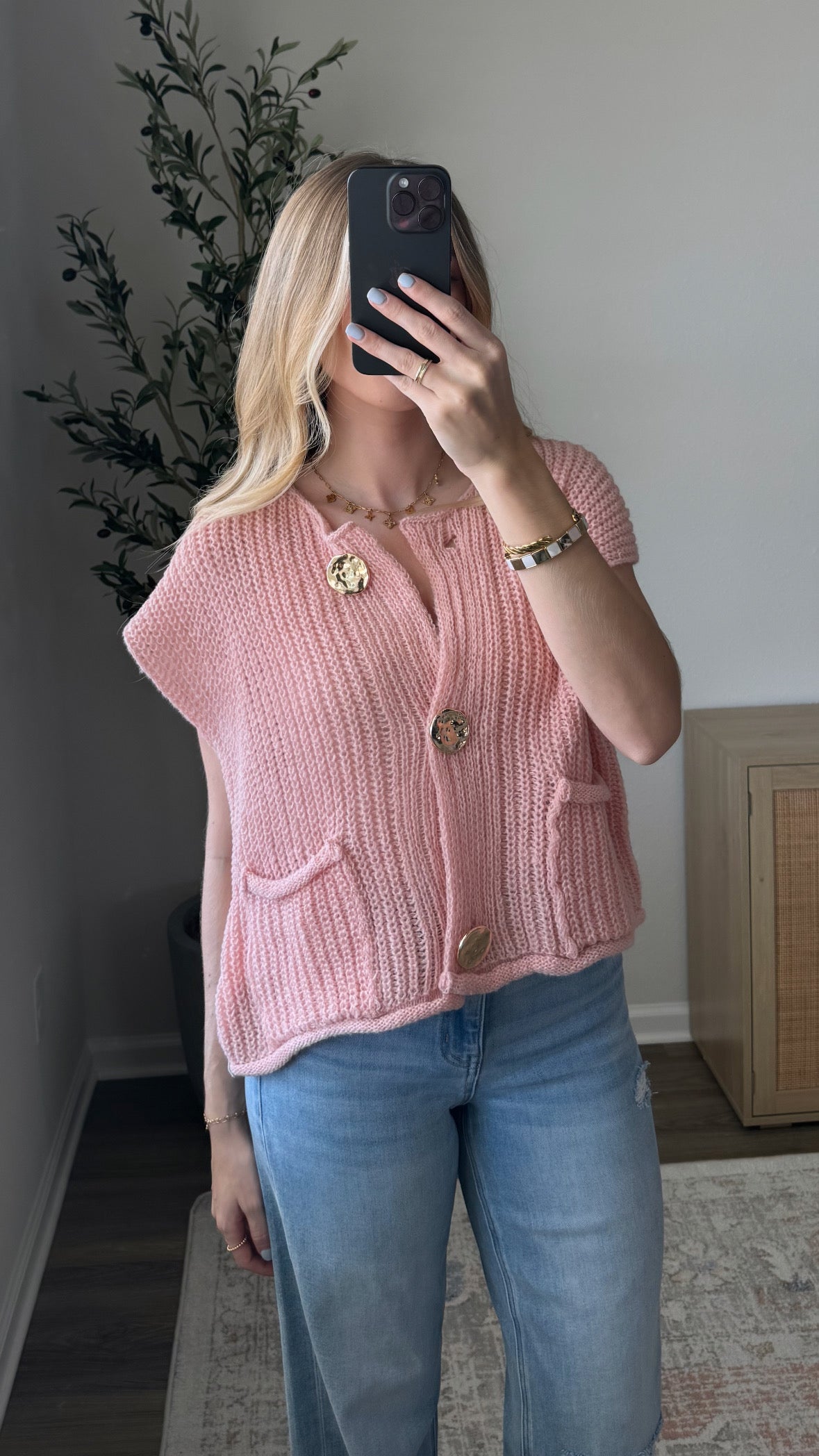 Chunky Knit Sweater Vest / Pink