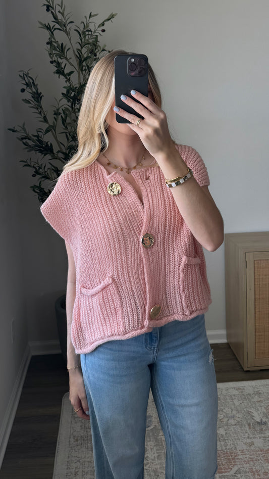 Chunky Knit Sweater Vest / Pink