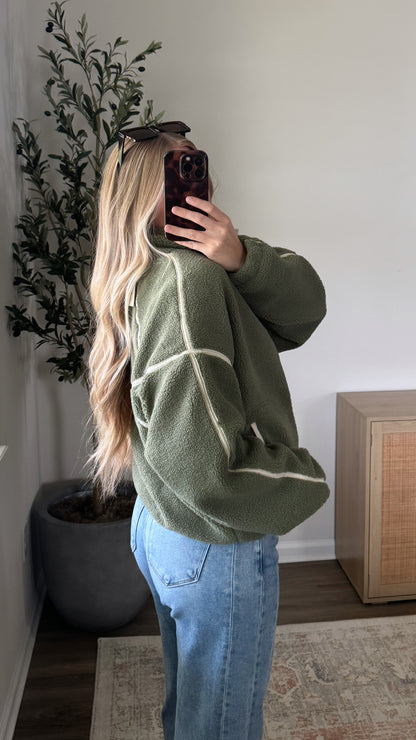 Sherpa Pullover / Sage + Cream