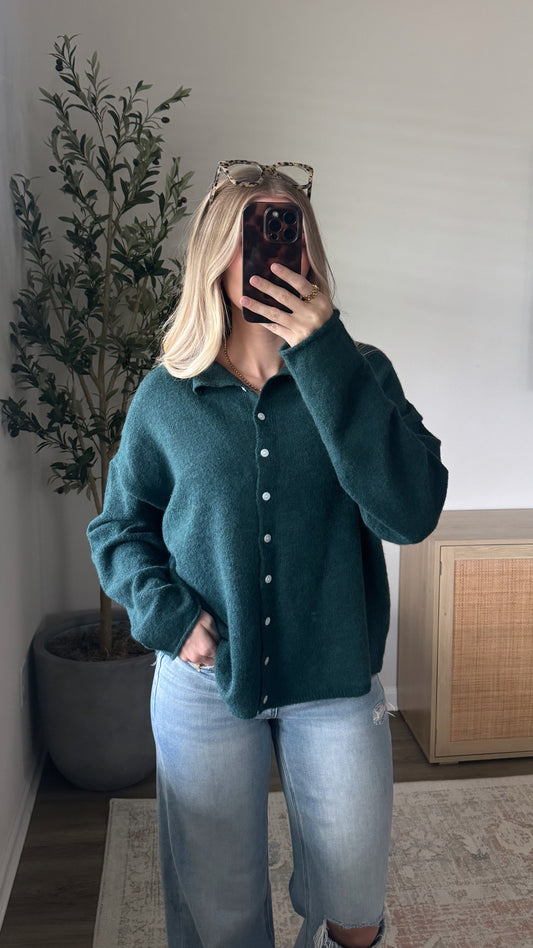 Button Up Cardigan / Pine Green