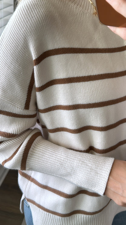 Cream + Brown Striped Sweater