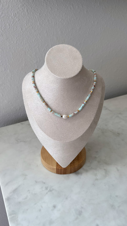 Boho Beaded Necklace / Blue