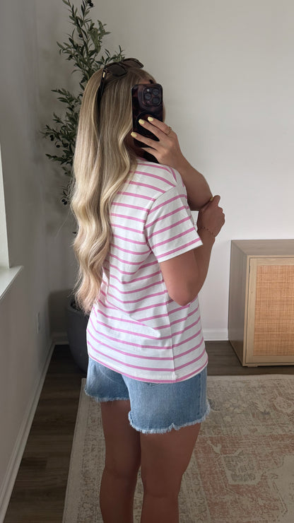 Contrast Striped Tee / Pink