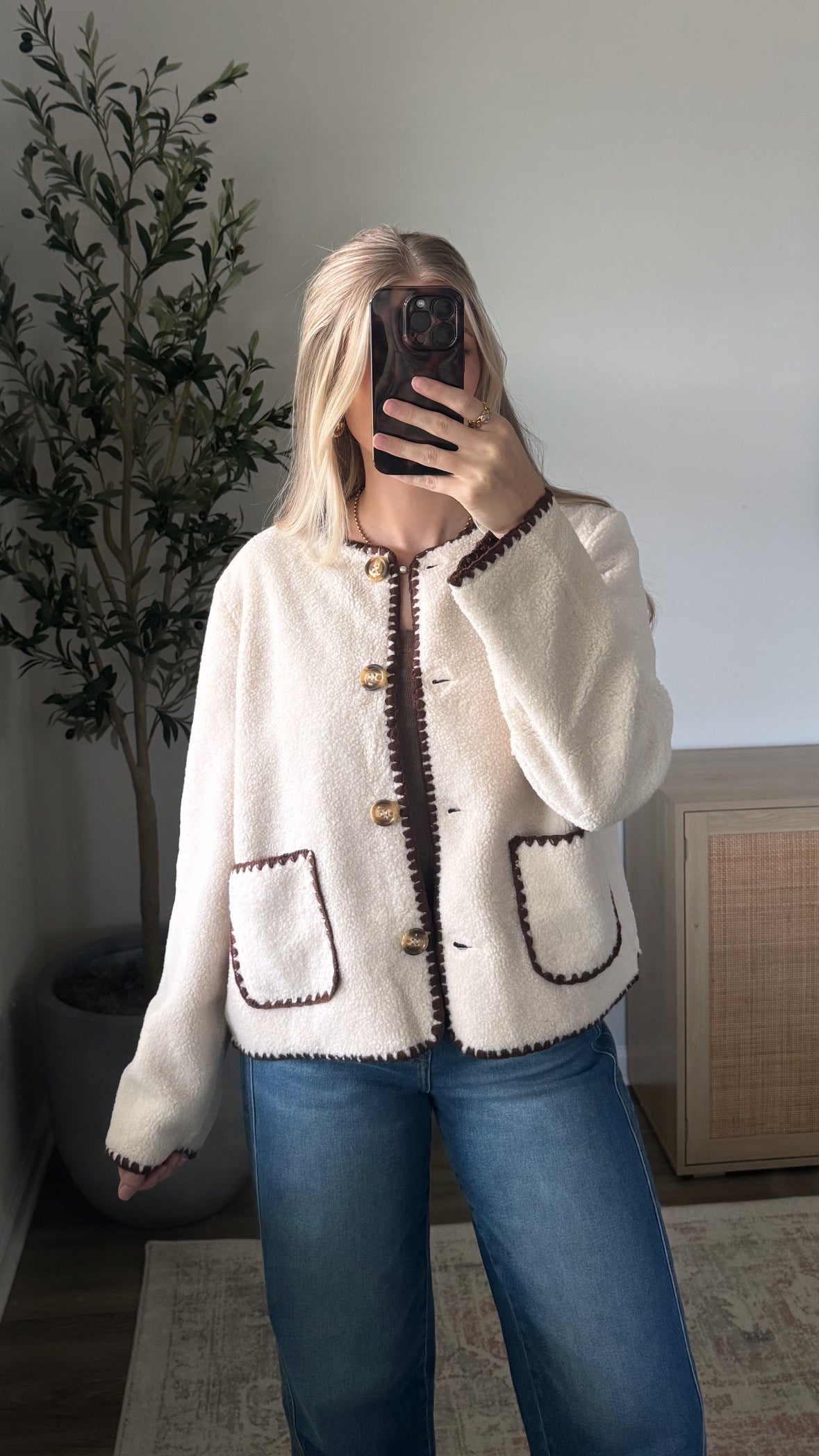 Contrast Sherpa Jacket / Cream