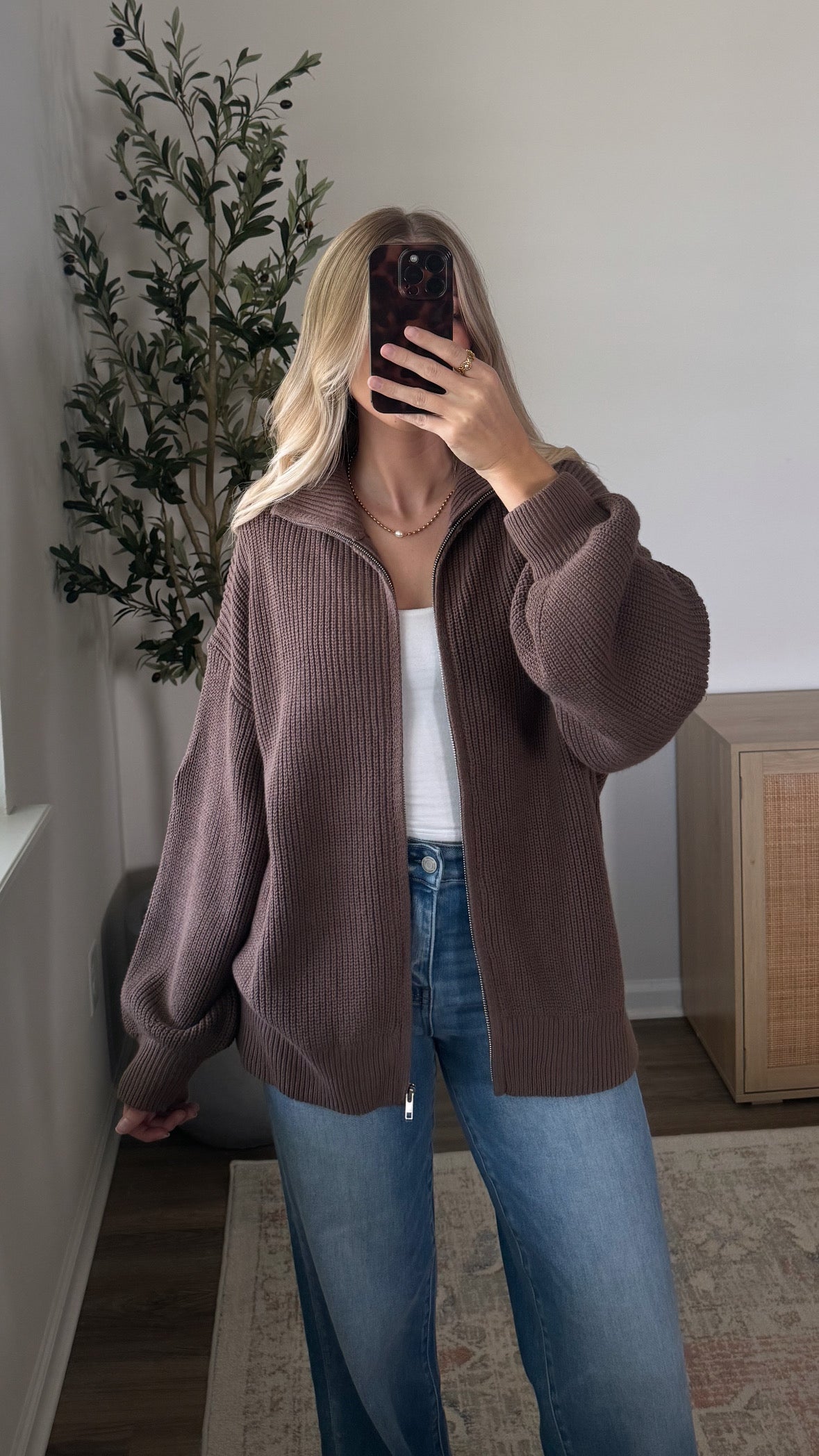 Zip-Up Knit Jacket / Brown