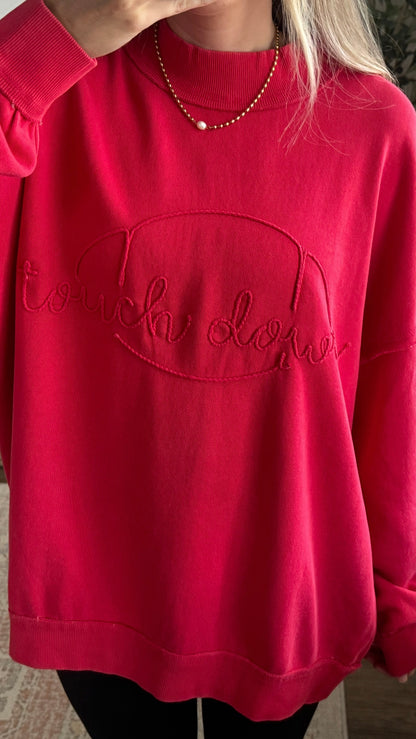 Touch Down Embroidered Mock Neck / Red
