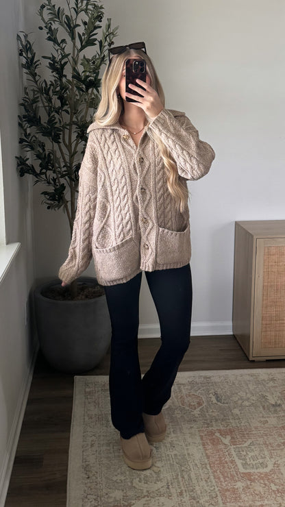 Chloe Cable Knit Cardigan / Mocha