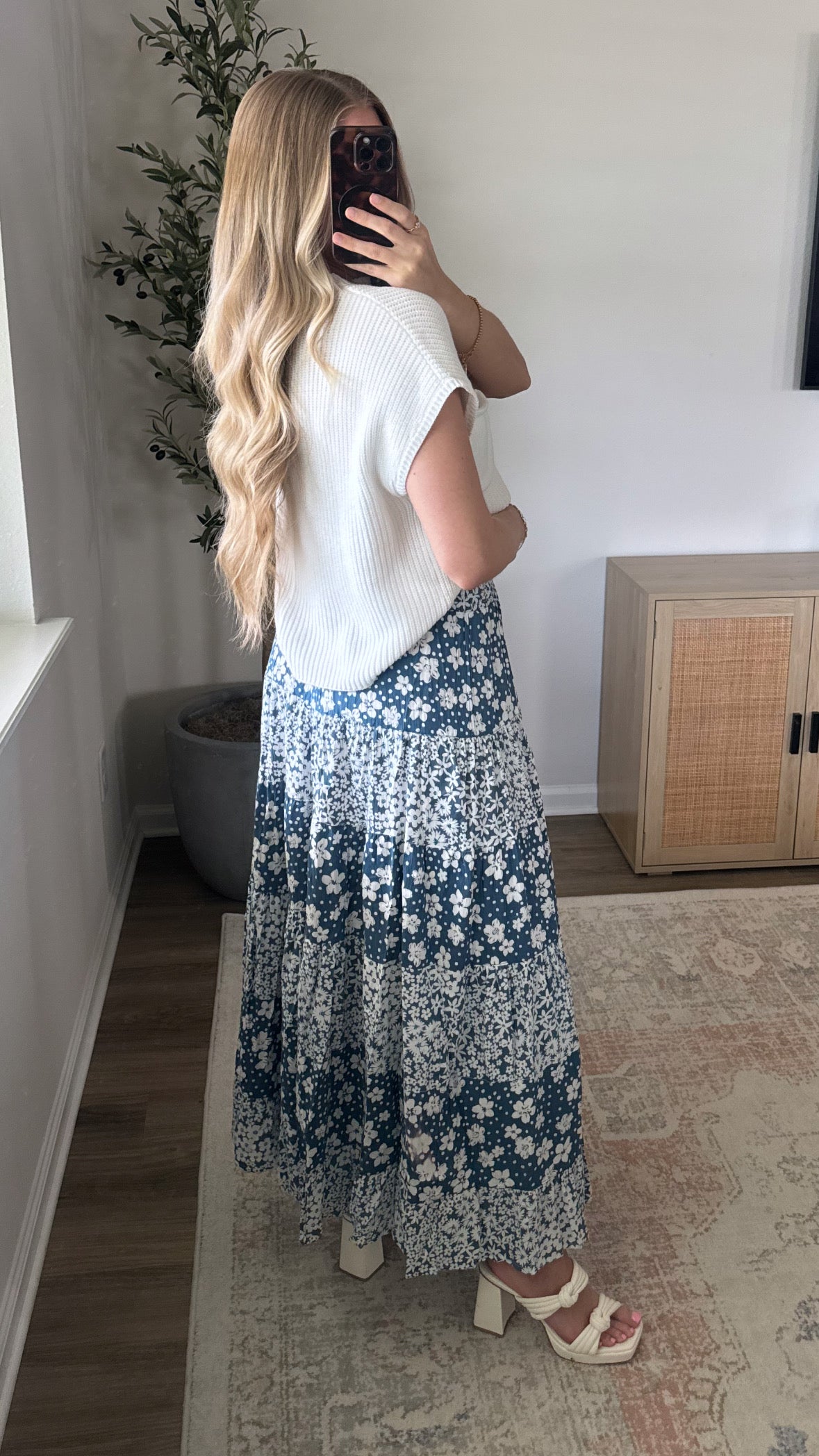 Floral Maxi Skirt / Dark Blue