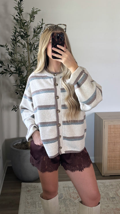 Harvest Striped Cardigan / Oatmeal
