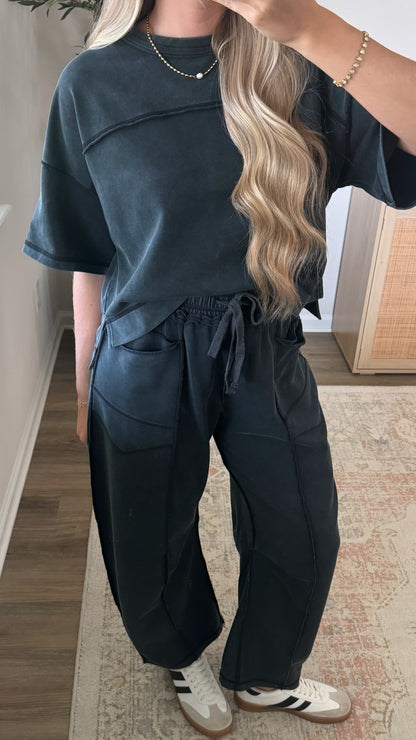 Brenna Barrel Pants Set / Washed Black