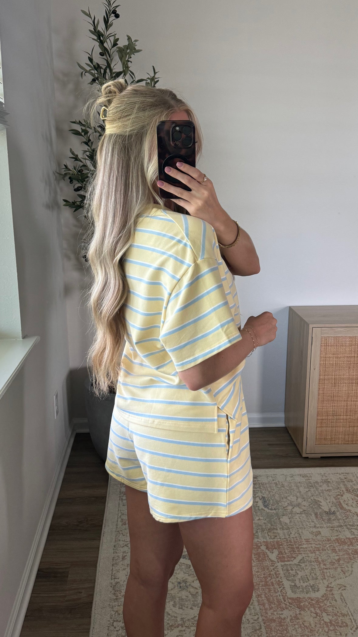 Sierra Striped Shorts Set / Yellow + Light Blue