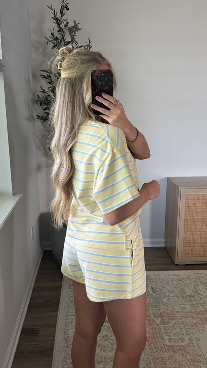 Sierra Striped Shorts Set / Yellow + Light Blue