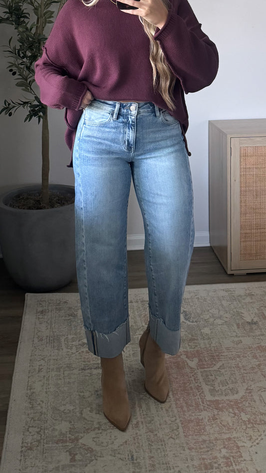 Ella Cuffed Barrel Denim / Lightwash