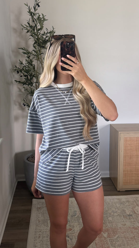 Lainey Striped Shorts Set / Dark Grey