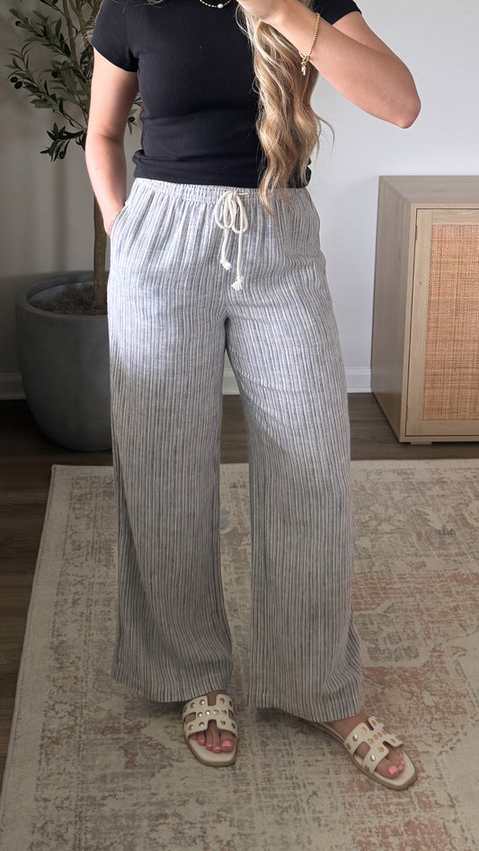 Linen Blend Pant / Navy Stripe
