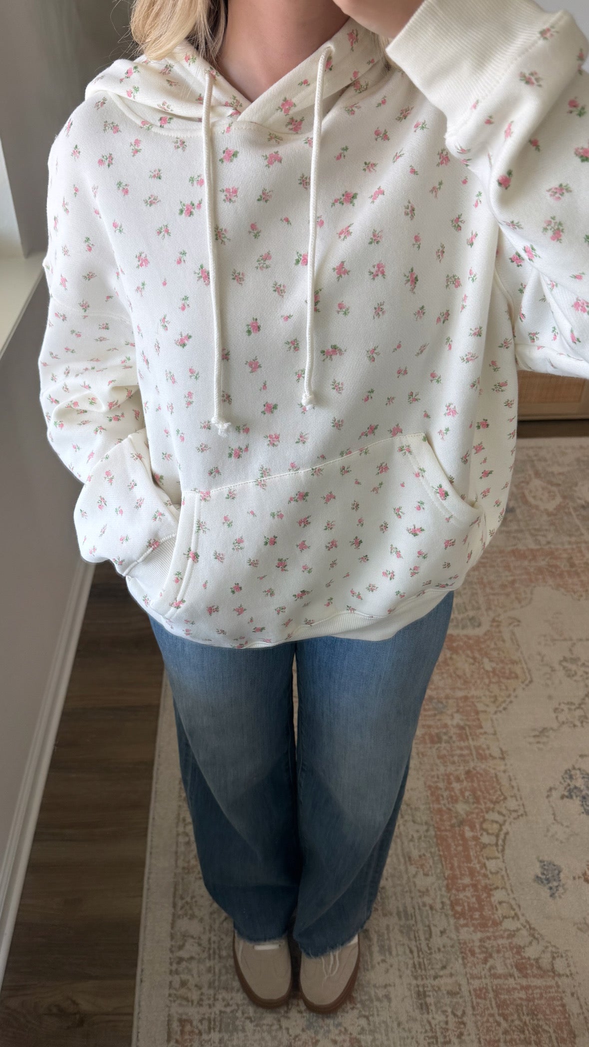 Ditsy Floral Hoodie / Pink