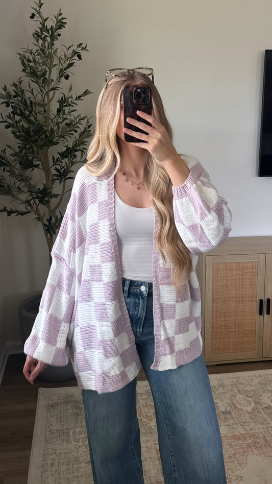 Checkered Cardigan / Lavender