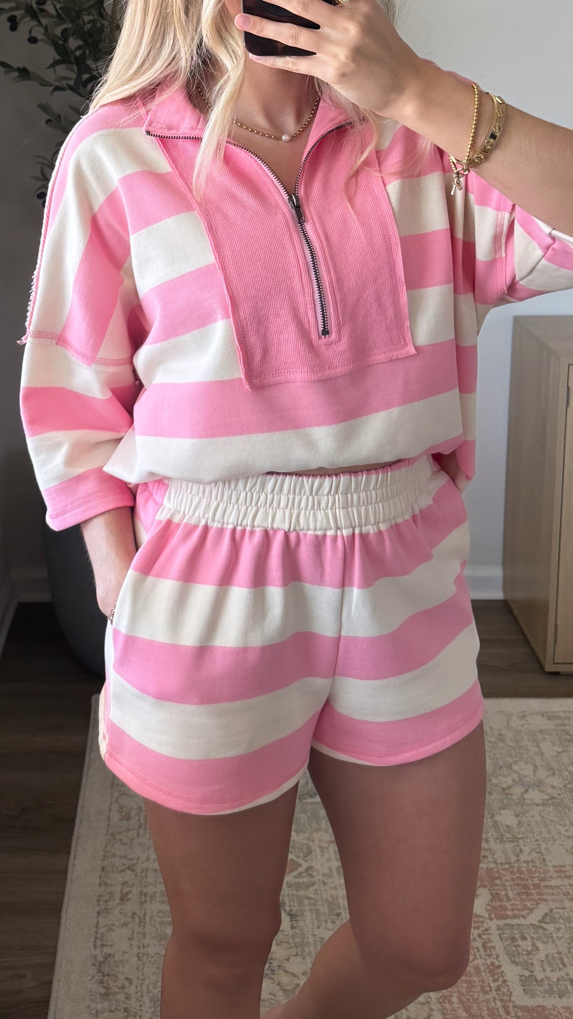 Retro Striped Shorts Set / Pink