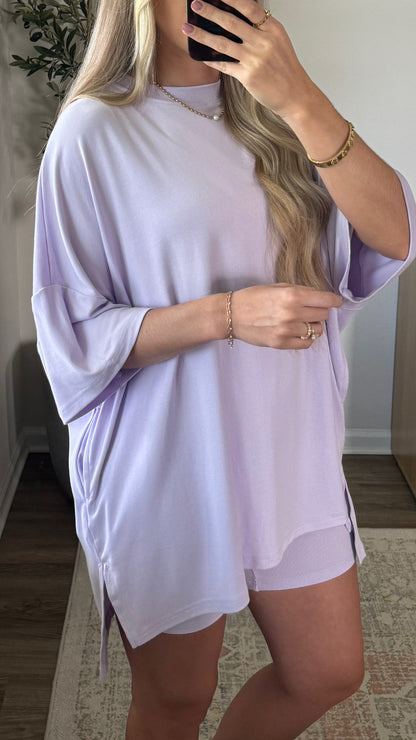 Oversized Biker Shorts Set / Lilac