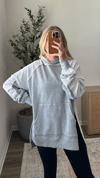 Raw Edge Washed Hoodie / Grey