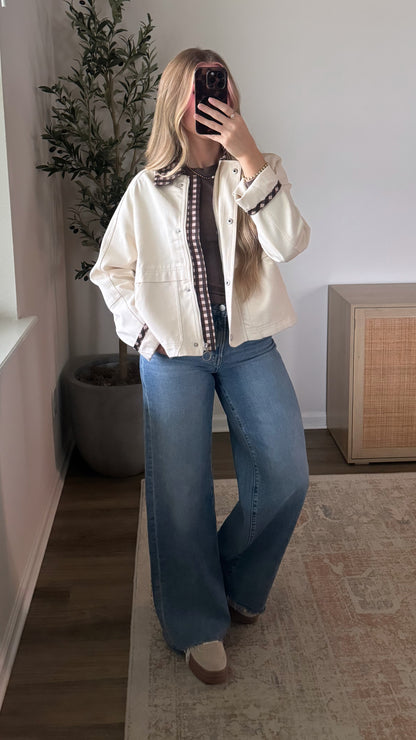 Cropped Gingham Jacket / Cream