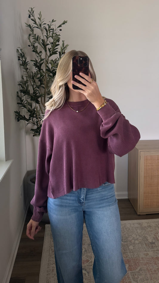 Hannah Waffle Top / Dark Cherry
