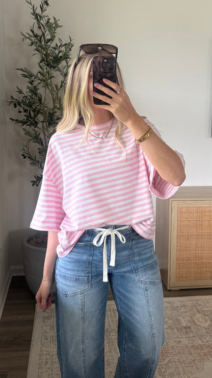 Boyfriend Striped Tee / Pink + White