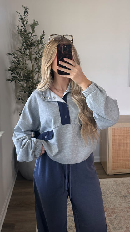 Piper Contrast Henley / Grey + Navy