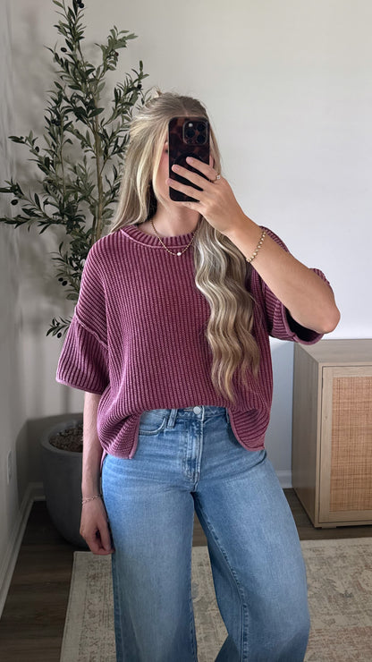 Vintage Short Sleeve Sweater / Burgundy
