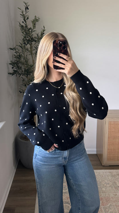 Polka Dot Cardigan / Black + White