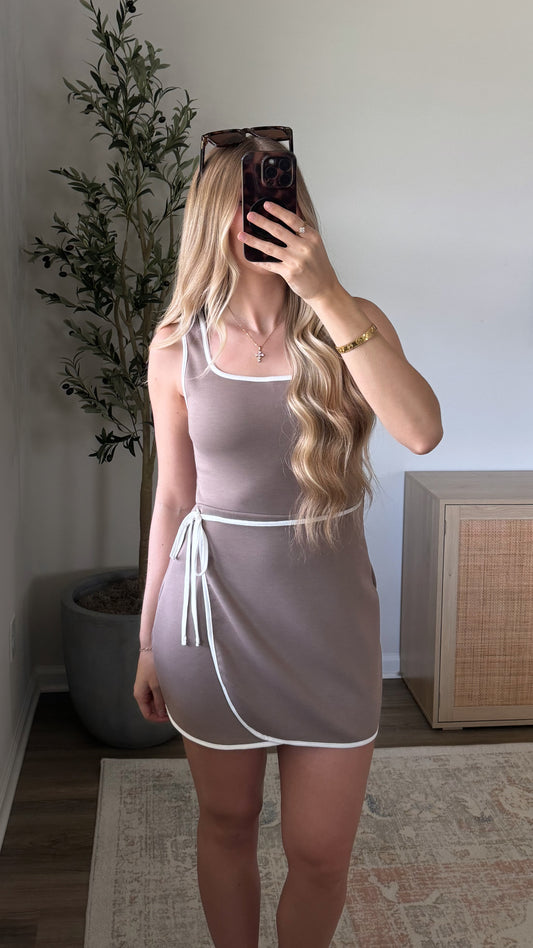 Scuba Wrap Romper Dress / Cocoa
