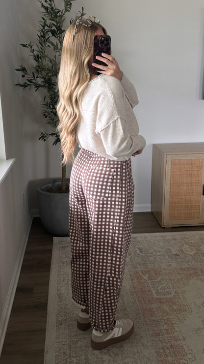 Gingham Barrel Jeans / Brown
