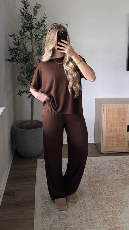 PREORDER (estimated to ship 9/25) - Lux Lounge Pants Set / Brown