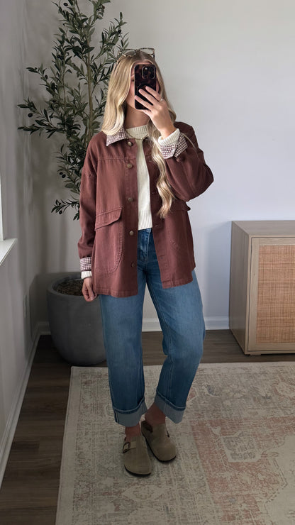 Gingham Barn Jacket / Brown