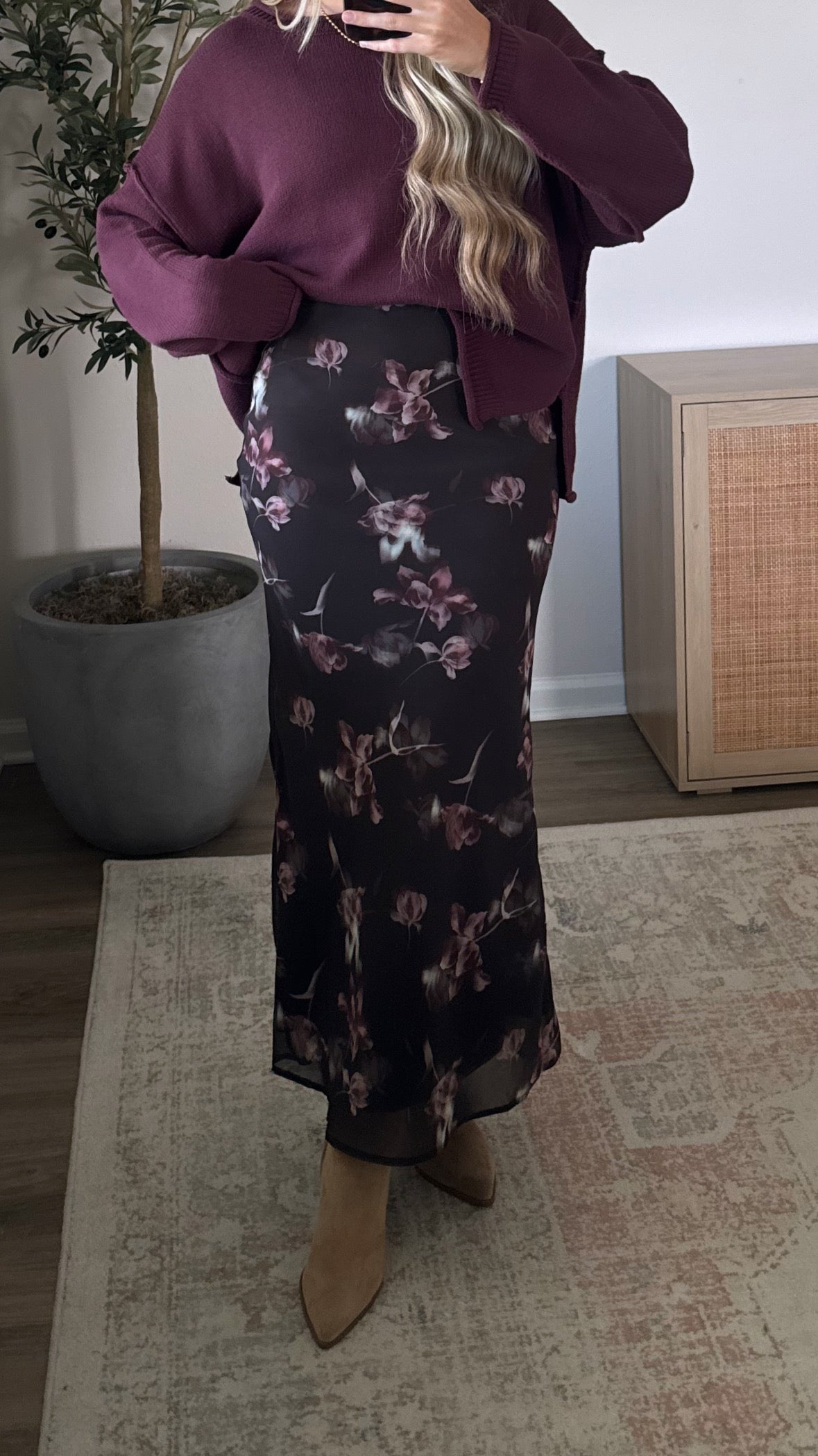 PREORDER (estimated to ship 8/20) - Dark Floral Midi Skirt / Charcoal