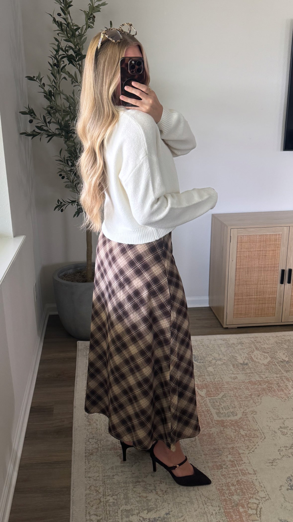 Plaid Midi Skirt / Dark Brown