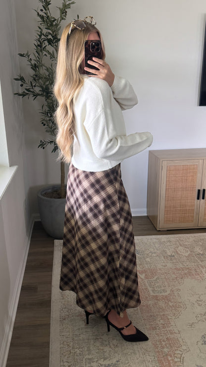 Plaid Midi Skirt / Dark Brown