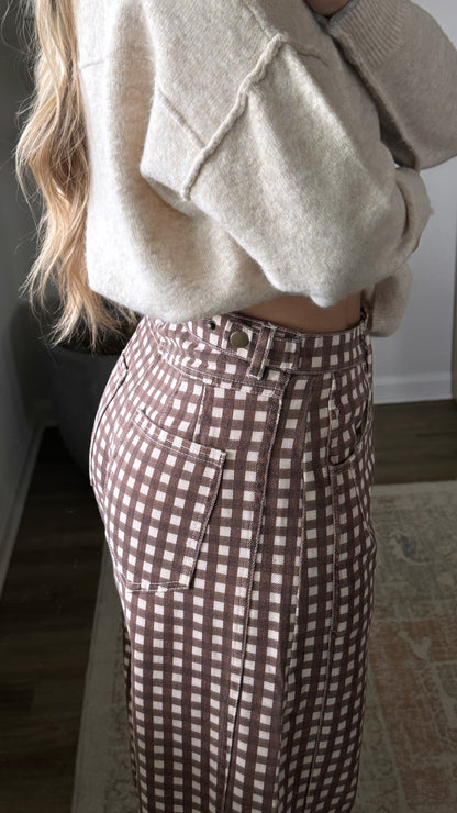Gingham Barrel Jeans / Brown