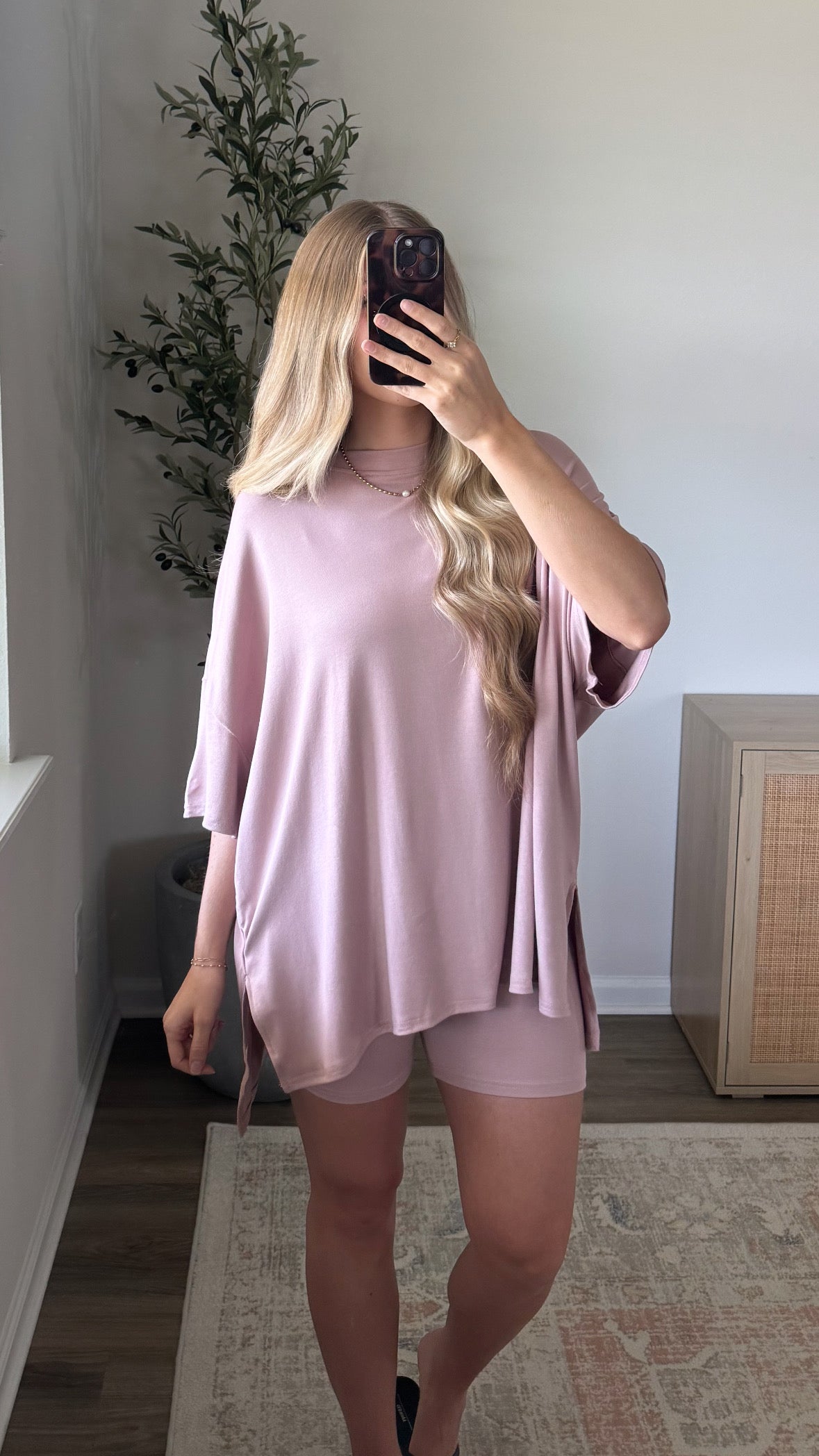Oversized Biker Shorts Set / Mauve