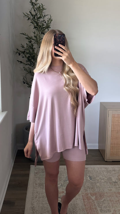 Oversized Biker Shorts Set / Mauve