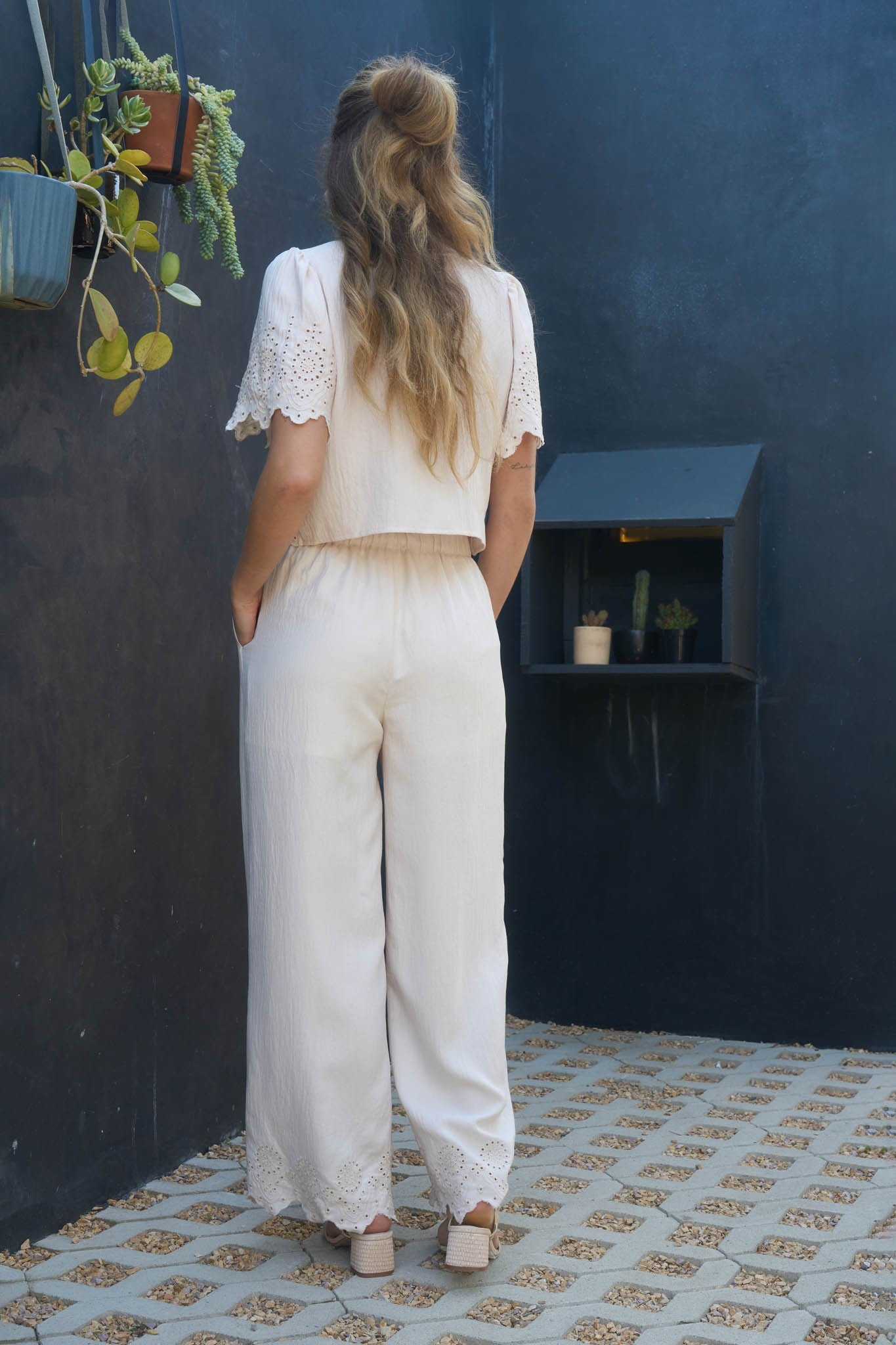 Eyelet Pants Set / Natural